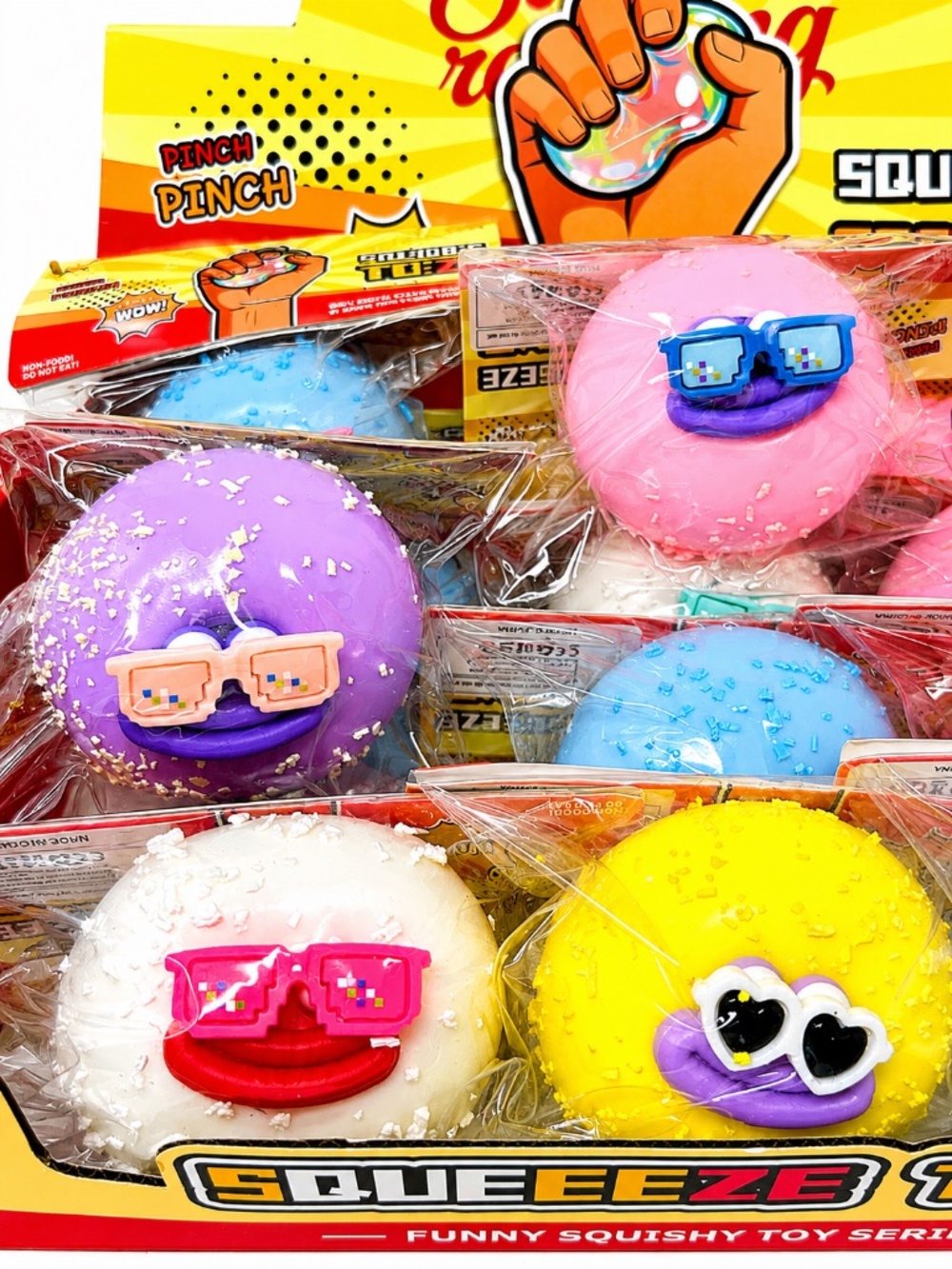NEW 1x Mini Sunglasses Smusher Face Ball Squishy Squeeze Toy RANDOM COLOR